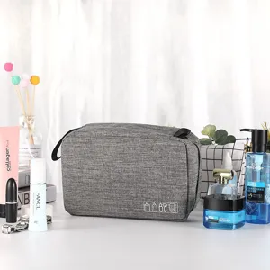 Grey portable toiletry bag large capacity travel cosmetic organizer pouch for travel use.