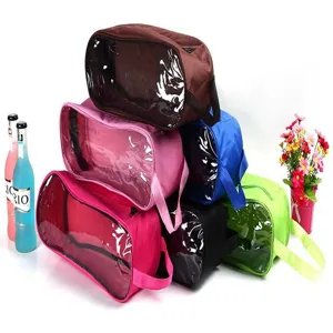 Portable oxford cloth travel shoe bag set with clear window, breathable dustproof storage.