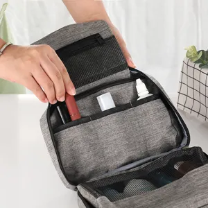 Portable travel toiletry bag large capacity cosmetic organizer multi-compartment grey storage bag