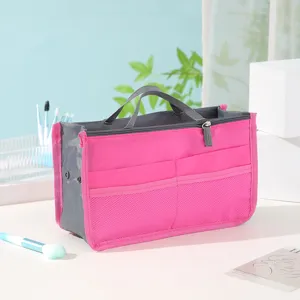 Rosa graue Kosmetiktasche, Handtaschen Organizer mit vielen Fächern und Reißverschluss.
