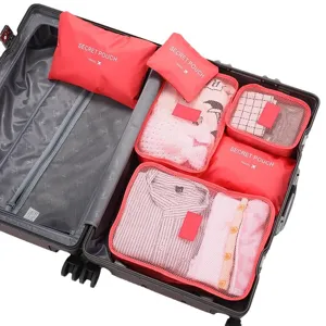 Travel packing cubes set 6 pieces portable luggage organizers for clothes shoes underwear.