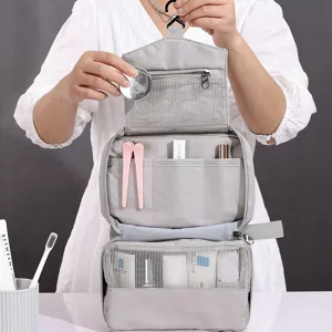 Hängende Kulturtasche zum Aufhängen mehrschichtig tragbar Reise Make-up Organizer grau