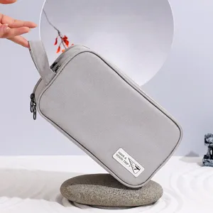 Solid Oxford Cloth Travel Toiletry Bag Portable Double-Layer Storage Cosmetic Bag Grey