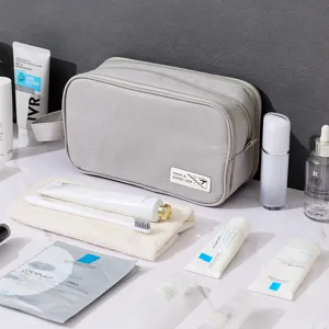 Grey double layer oxford cloth toiletry bag portable travel wash bag cosmetic organizer