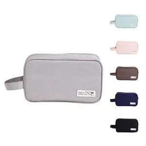 Solid color oxford cloth travel toiletry bag, portable double-layer large cosmetic bag.