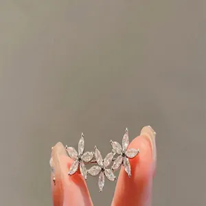 Exquisite sparkling floral brooch with marquise stones for elegant clothes styling