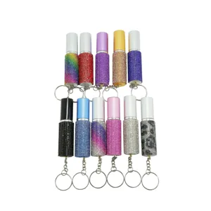 Portable 5ml Alloy Rhinestone Perfume Atomizer Bottle Refillable Fragrance Spray Bottle With Keychain Pendant For Women
