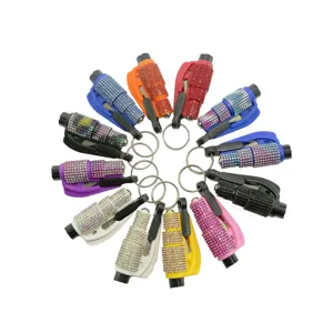 Portable 2-In-1 Car Safety Hammer Keychain Rhinestone Window Breaker Seatbelt Cutter Resin Rhinestone Studded Auto Escape Survival Tool
