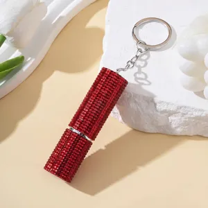Atomizador de perfume portátil de 5 ml con cristales rojos y anillo de llavero plateado