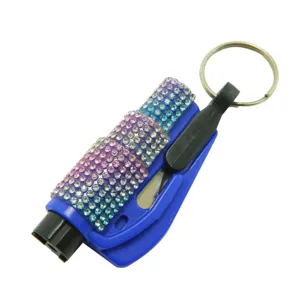 Detailed close-up of a 2-in-1 rhinestone safety hammer and portable car window breaker tool