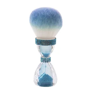 Luxury blue gradient makeup brush with hourglass sand handle and rhinestone bands