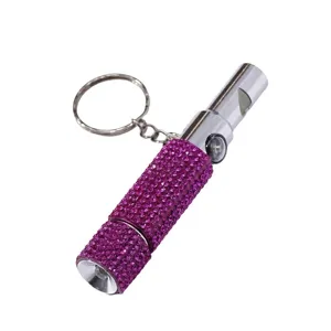 3-in-1 Überlebenspfeife mit Taschenlampe und Kompass, lila Strass-Schlüsselanhänger