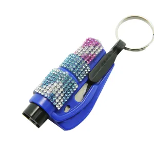 2-in-1 rhinestone car safety window breaker and seatbelt cutter keychain tool