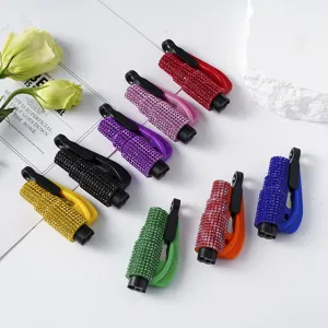 Bling Car Safety Hammer Window Breaker Rhinestone Seatbelt Cutter Multi-functional Emergency Survival Tool Keychain For Women