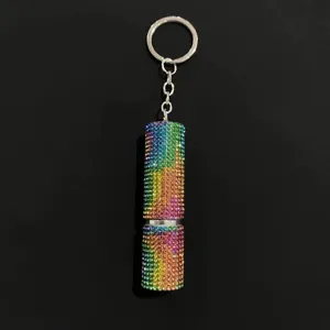 Rainbow rhinestone 5ml refillable perfume atomizer bottle keychain with silver chain