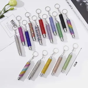 Assorted rhinestone LED flashlight keychains for outdoor emergency lighting, 15cm