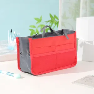 Multifunktionaler Handtaschen-Organizer rot grau Nylon Bag in Bag mit vielen Taschen.