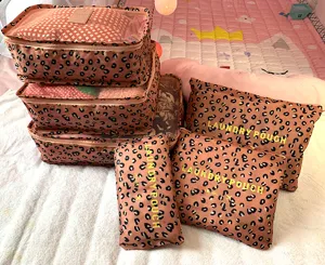 Set de 6 bolsas organizadoras de viaje leopardo, cubos de embalaje de tela oxford maleta.