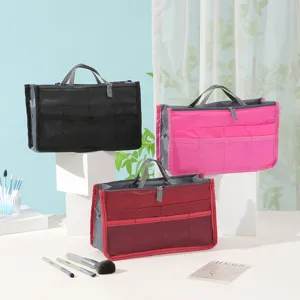 Tragbarer Handtaschen Organizer Kosmetiktasche mit Reissverschluss und vielen Fächern