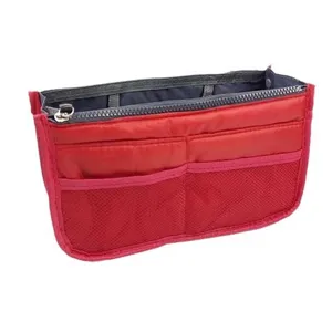 Borsa organizer rosso inserto tasche multiple borsa per cosmetici trucco da viaggio