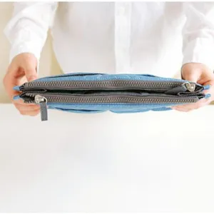 Portable multi-zipper cosmetic organizer bag, thickened daily travel storage pouch for accessories.