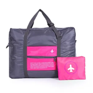 Large capacity foldable travel duffel bag with luggage sleeve and handy storage pouch.