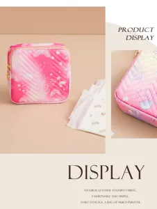 Pink quilted waterproof cosmetic bag, stylish multi-purpose storage pouch for daily travel use.