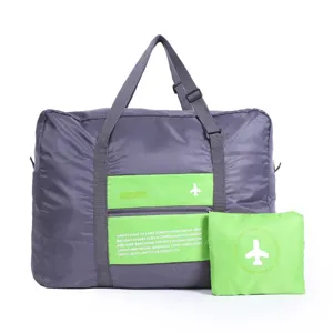 Large capacity folding travel luggage bag with trolley sleeve, lightweight portable storage.
