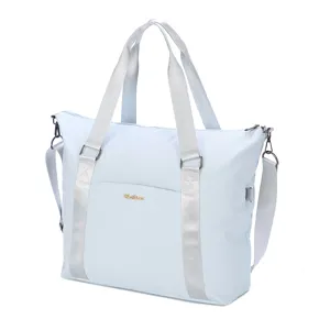 Close-up of light blue large capacity travel bag with waterproof diamond texture