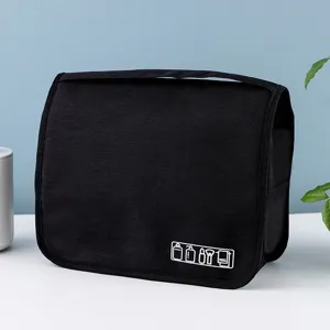 Trousse de toilette noire étanche à suspendre pour voyage, organiseur cosmétique.