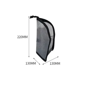 Portable black mesh toiletry bag with zipper, standing travel organizer for cosmetics and makeup.