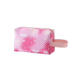 Pink gradient quilted butterfly cosmetic bag with a convenient portable side handle