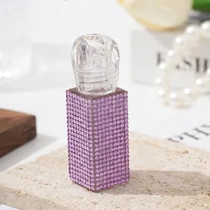 5ml lila strass nachfüllbare lipgloss flasche mit klarem verschluss