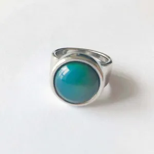 Anillo de Latón con Piedra de Humor Estilo Francés para Mujer Cambio de Color por Temperatura Moda Minimalista Chapado en Oro Plata