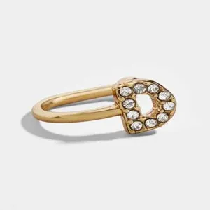 Κομψό χρυσό σκουλαρίκι ear cuff σε σχήμα U με λεπτομέρεια από στρας στο γράμμα D.