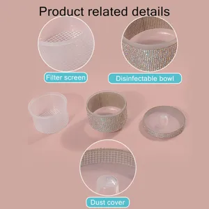 Dettagliate viste macro della ciotola disinfettante per unghie con strass e filtro