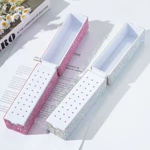 Close-up of the 30-hole rhinestone nail drill bit holder in pink and silver colors