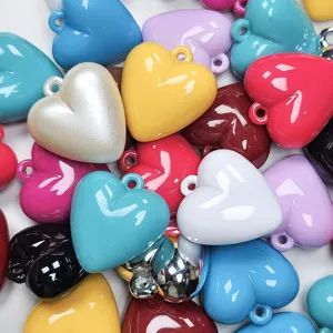 Acrylic Heart Shaped Pendants Charms With Hanging Hole High Gloss Oil Finish DIY Keychain Jewelry Making Accessories For Women