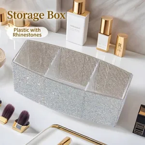 Luxus Strass Schreibtisch Make-up Organizer Box Aufgeteilt Kunststoff Kosmetik Aufbewahrung Für Schminktisch Schlafzimmer Pinsel Box