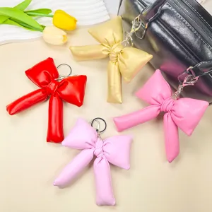 Bijou de Sac Nœud Papillon en Cuir PU Style Coréen Porte-clés Rembourré Mignon pour Accessoires de Sac à Main Femme