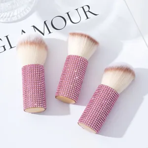 Pennelli per trucco con strass rosa e testina morbida per cipria e fard professionale.