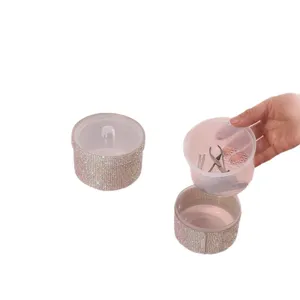 Ciotola per disinfezione strumenti per unghie con strass e coperchio trasparente.