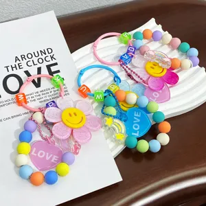 Kreativer Smiley Sonnenblume Perlen Schlüsselanhänger Acryl Regenbogen Blume Herz Liebe Anhänger Tasche Charme Zubehör Für Damen Mädchen