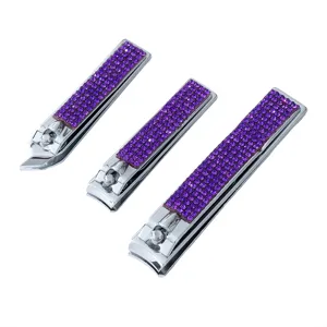 Edelstahl-Nagelknipser-Set mit lila Strassgriffen 3er-Pack Maniküre-Werkzeug