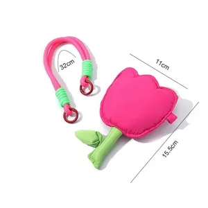 Astuccio morbido a forma di tulipano con dimensioni e cinturino rosa e verde