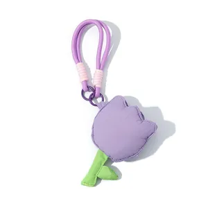 Custodia morbida a forma di tulipano viola per auricolari Bluetooth con cordino