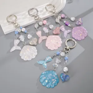 Série Océan Acrylique Queue de Poisson Coquillage Charme de Téléphone Paillettes Pendentif de Sac Fermoir Métallique Porte-clés