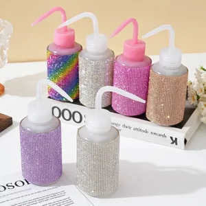 Luxury Rhinestone Eyelash Wash Bottle Squeeze Bottle With Curved Nozzle For Lash Extensions Nail Art Cleaning Tools Plastic