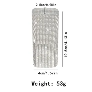 Detailed macro view of the sparkling rhinestone mini storage box showing product dimensions.
