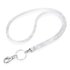 Sparkly silver rhinestone mesh lanyard neck strap with keychain and lobster clasp